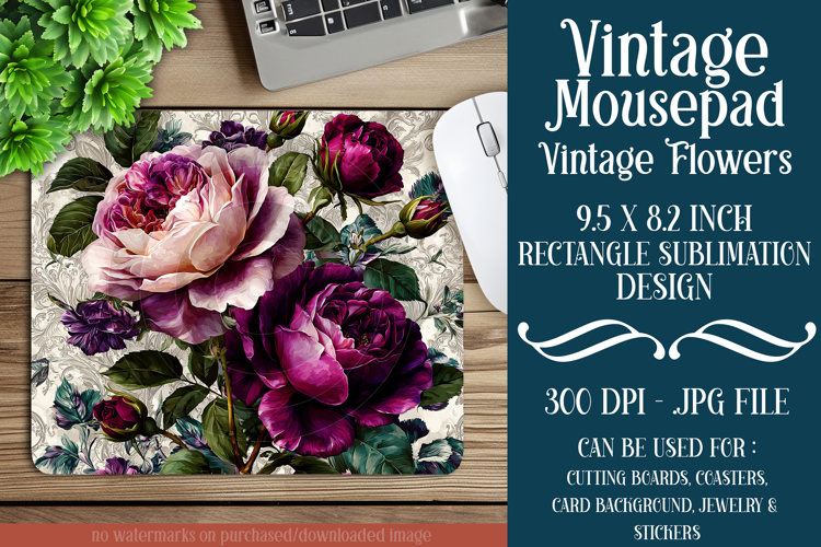 Vintage Mousepad, Sublimation Mousepad, Floral Mousepad, d98