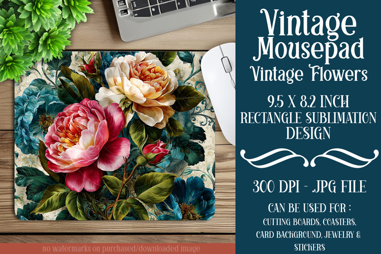 Vintage Mousepad, Sublimation Mousepad, Floral Mousepad, d99
