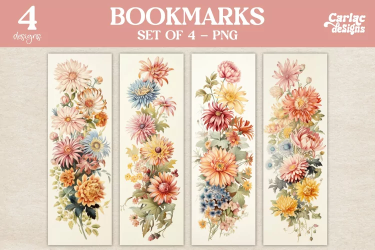 Vintage Flowers Bookmarks, Watercolor Bookmarks
