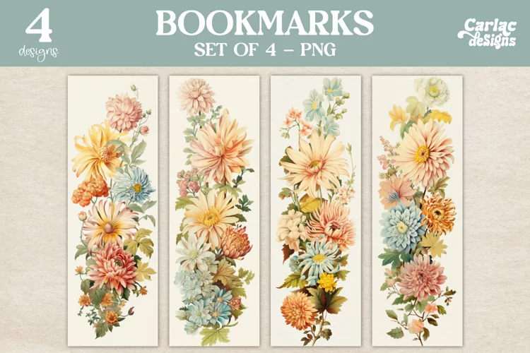 Vintage Flowers Bookmarks, Watercolor Bookmarks
