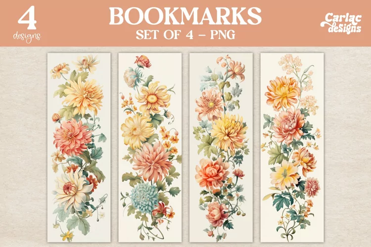 Vintage Flowers Bookmarks, Watercolor Bookmarks