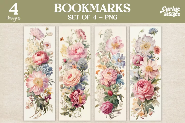 Vintage Flowers Bookmarks, Watercolor Bookmarks