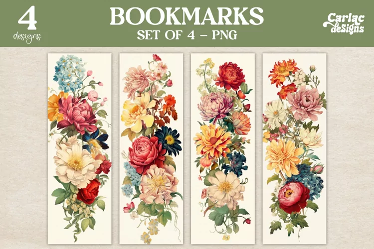Vintage Flowers Bookmarks, Watercolor Bookmarks