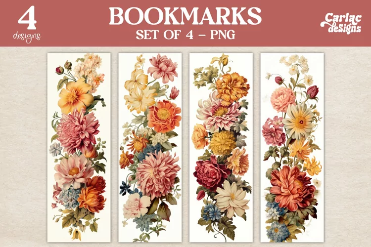 Vintage Flowers Bookmarks, Watercolor Bookmarks