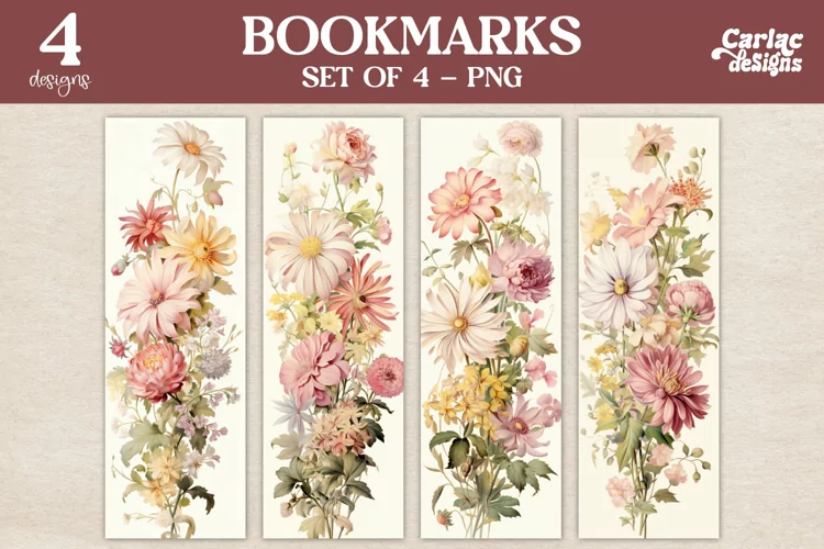 Vintage Flowers Bookmarks, Watercolor Bookmarks
