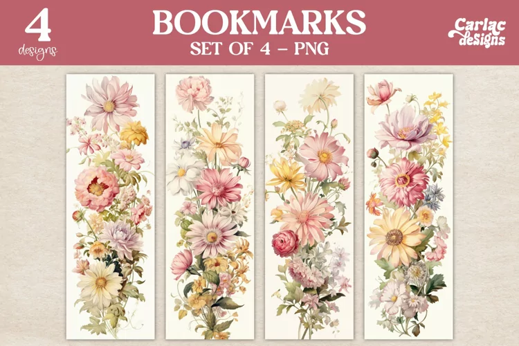 Vintage Flowers Bookmarks, Watercolor Bookmarks