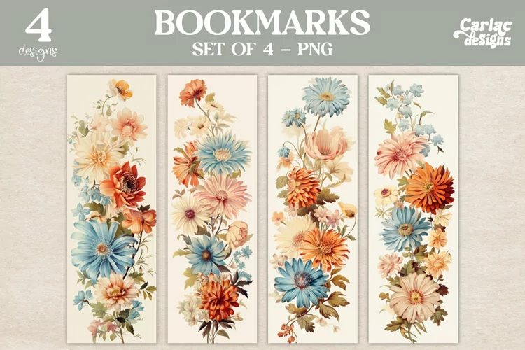 Vintage Flowers Bookmarks, Watercolor Bookmarks