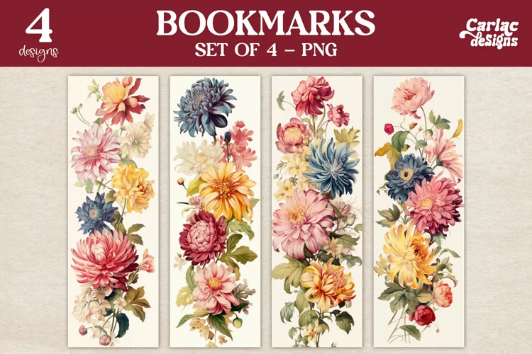 Vintage Flowers Bookmarks, Watercolor Bookmarks