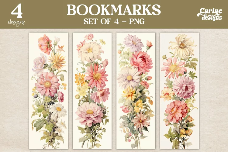 Vintage Flowers Bookmarks, Watercolor Bookmarks