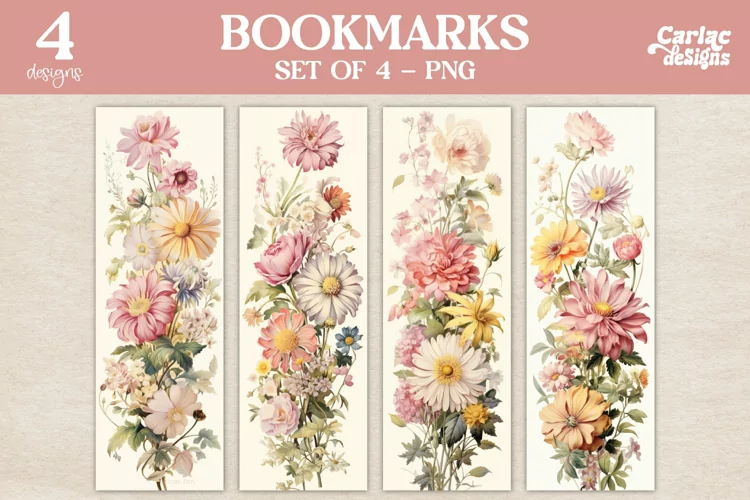 Vintage Flowers Bookmarks, Watercolor Bookmarks