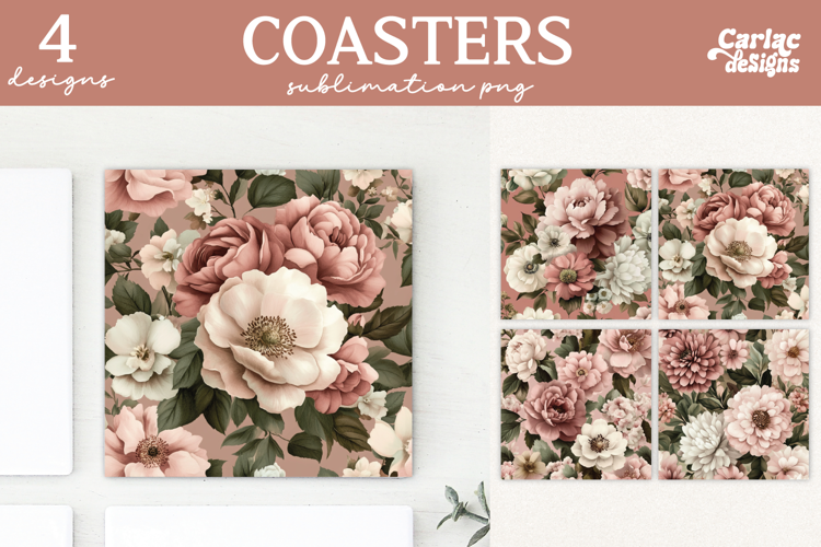 Vintage Flowers Coaster Sublimation, Square Coaster