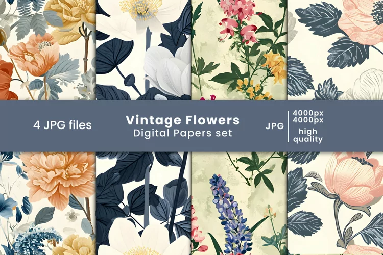 vintage flowers digital papers and floral patterns