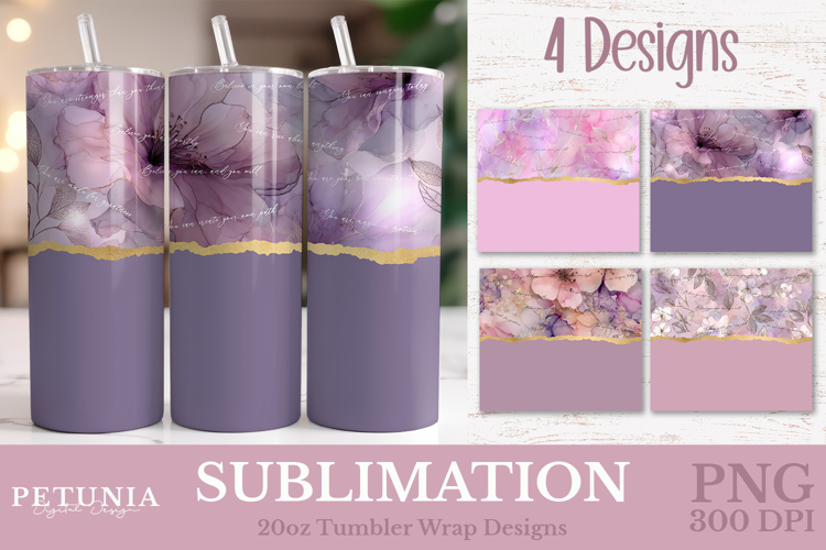 Flowers Glitter Tumbler Wrap | Motivational Tumbler
