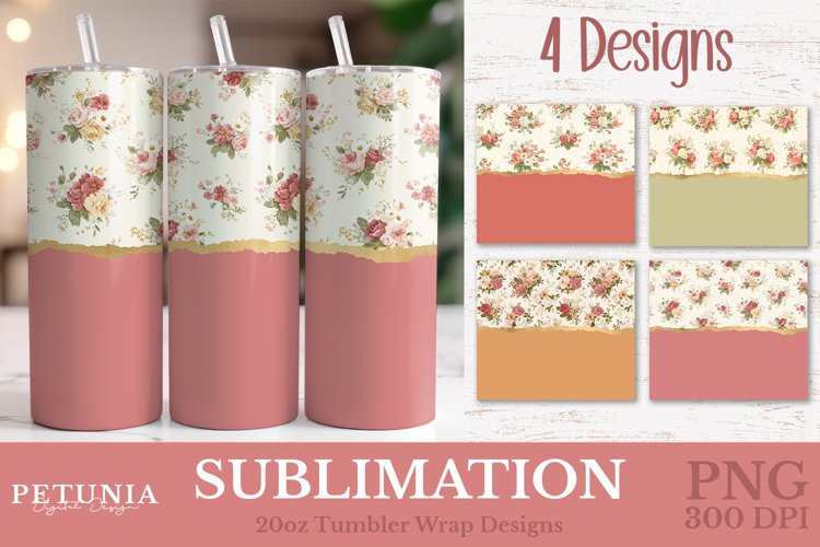 Flowers Glitter Tumbler Wrap | Vintage Tumbler Wrap PNG