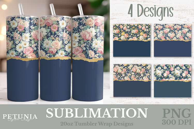 Flowers Glitter Tumbler Wrap | Vintage Tumbler Wrap PNG