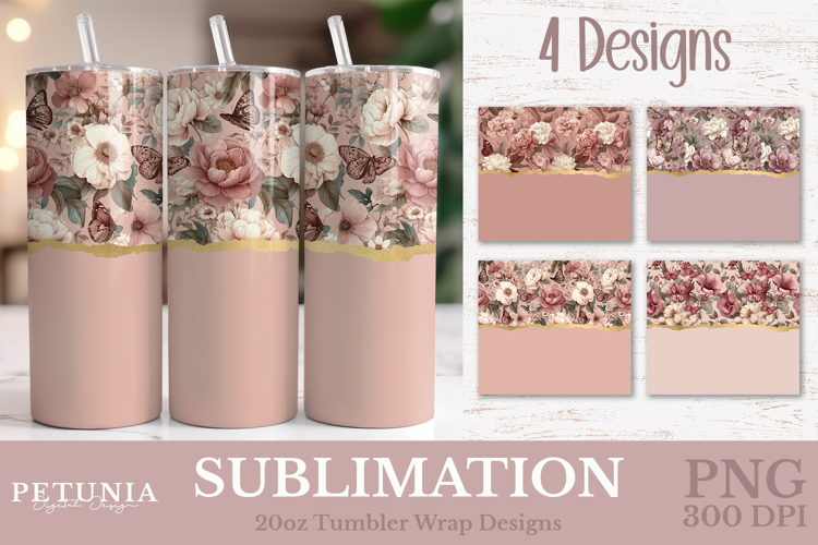 Flowers Glitter Tumbler Wrap | Vintage Tumbler Wrap PNG