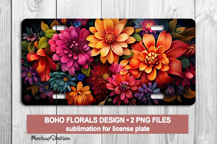 Floral License Plate PNG | 3d Flowers Car Plates Boho Design