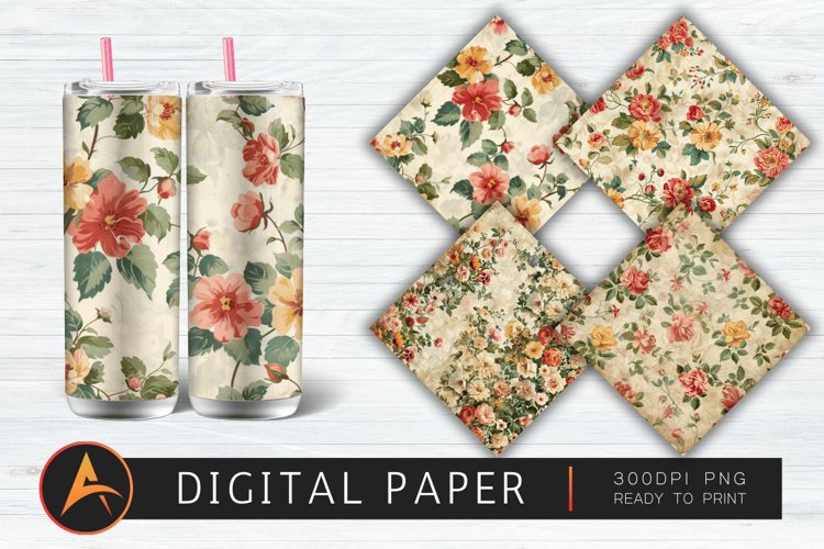 Vintage Flowers Pattern Digital Paper example image 1