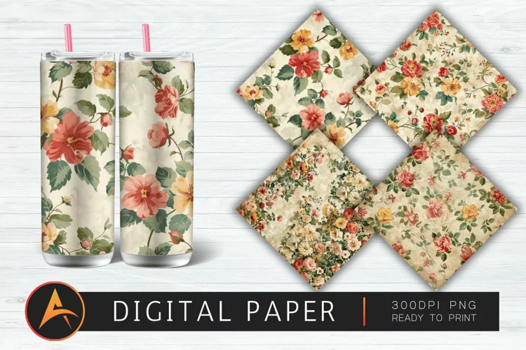 Vintage Flowers Pattern Digital Paper
