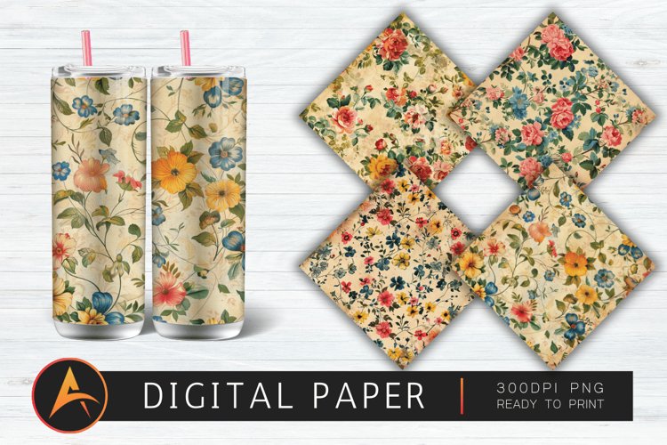 Vintage Flowers Pattern Digital Paper example image 1