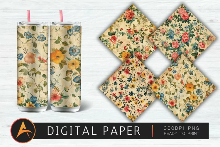 Vintage Flowers Pattern Digital Paper