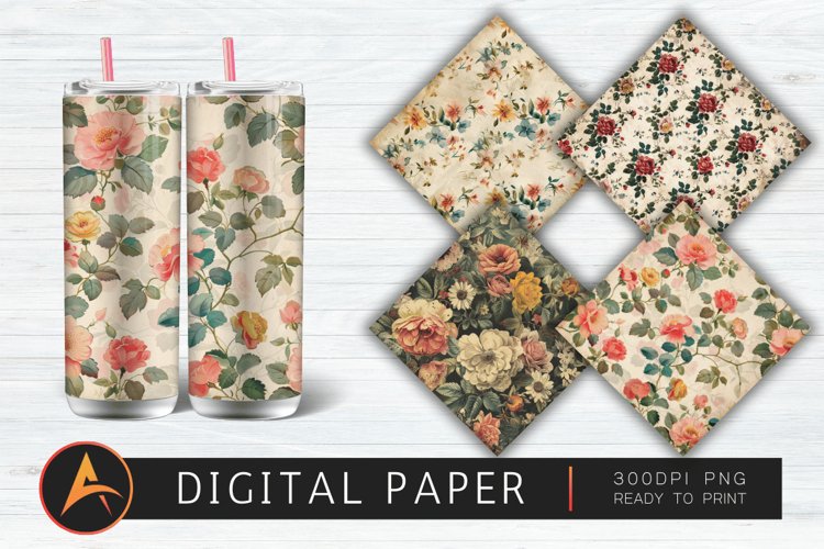 Vintage Flowers Pattern Digital Paper example image 1