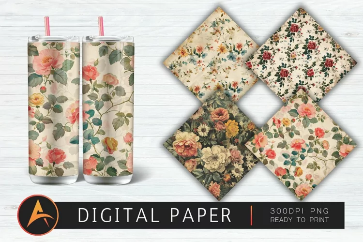 Vintage Flowers Pattern Digital Paper