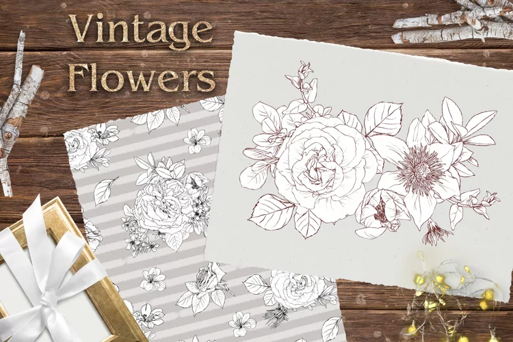 Vintage flowers print Seamless Pattern Png