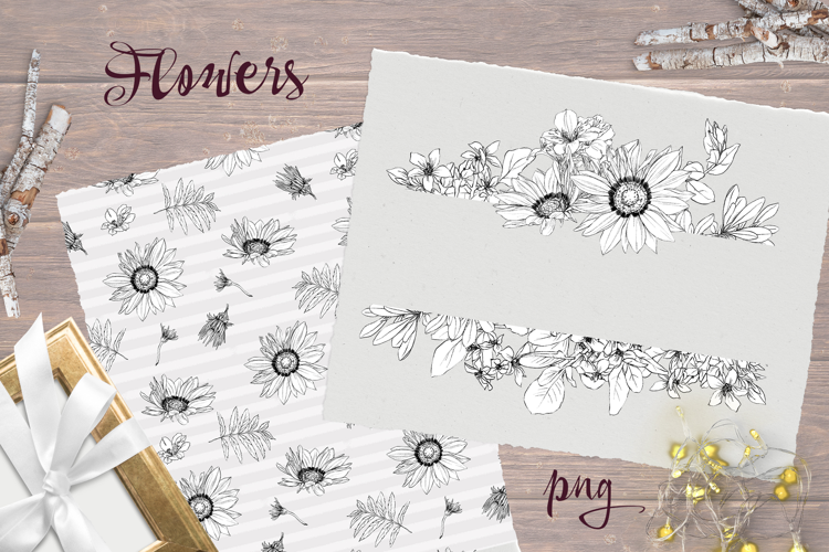 Vintage flowers Frame Seamless Pattern Png