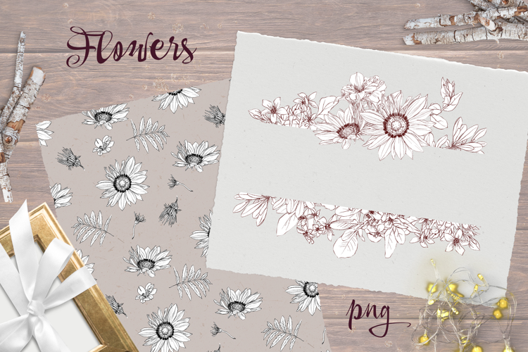 Vintage flowers Frame Seamless Pattern Png