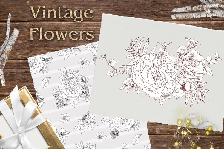 Vintage flowers print Seamless Pattern Png