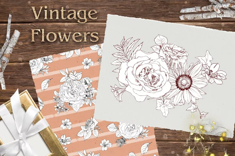Vintage flowers print Seamless Pattern Png
