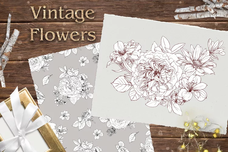 Vintage flowers print Seamless Pattern Png