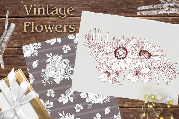Vintage flowers print Seamless Pattern Png