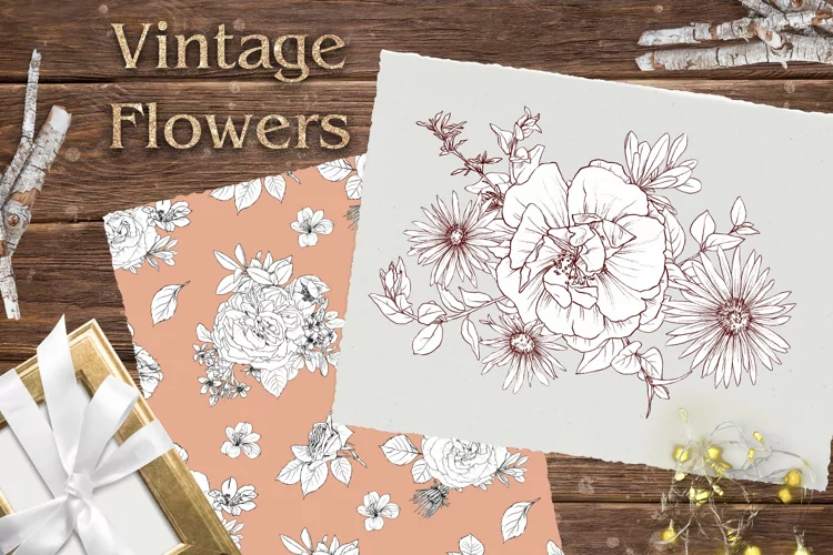 Vintage flowers print Seamless Pattern Png