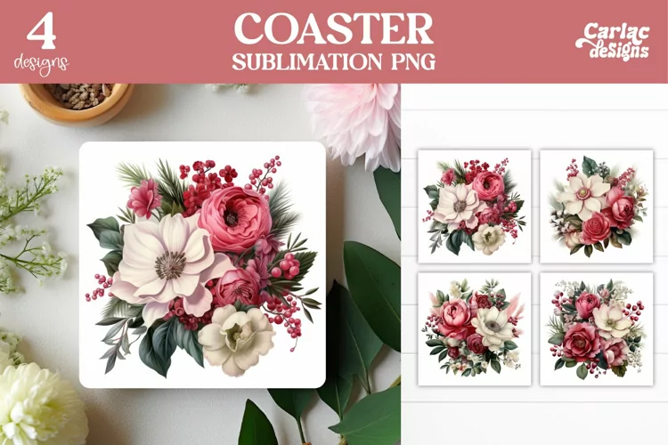 Vintage Flowers Square Coaster Sublimation, Vintage Coaster