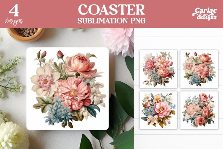 Vintage Flowers Square Coaster Sublimation, Vintage Coaster