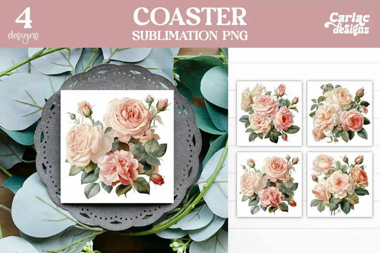 Vintage Flowers Square Coaster Sublimation, Vintage Coaster