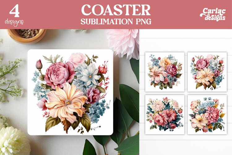 Vintage Flowers Square Coaster Sublimation