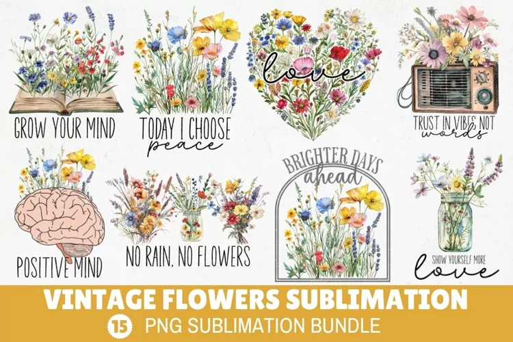 Vintage Flowers Sublimation Bundle | Retro Floral Designs
