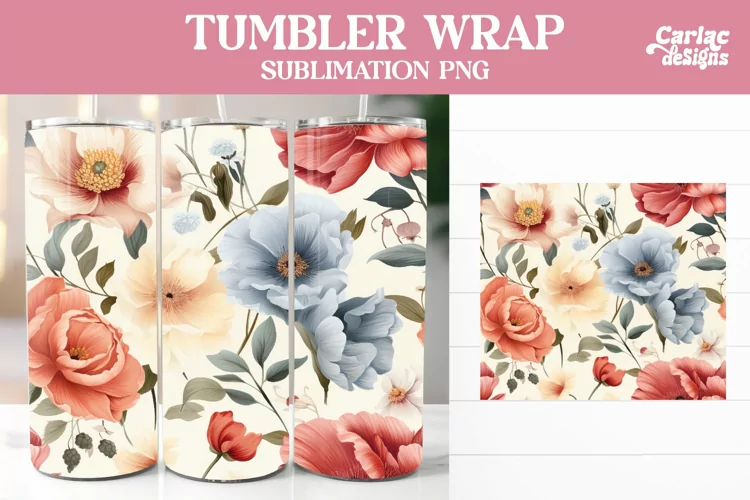 Tumbler Sublimation Wrap, Vintage Flowers Tumbler Wrap