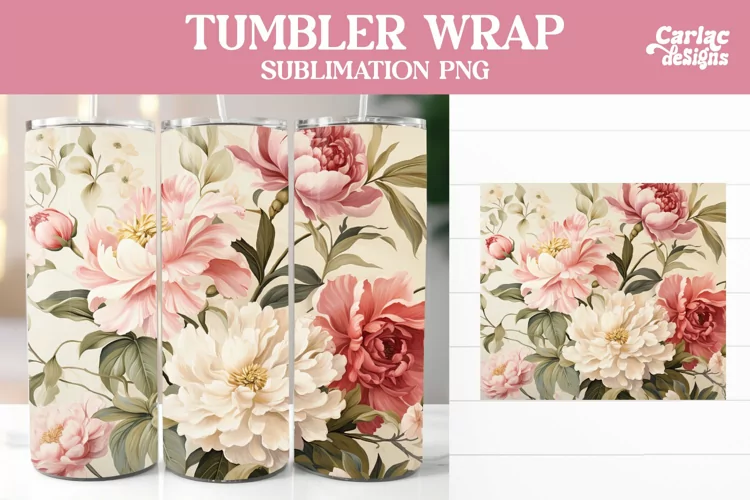 Tumbler Sublimation Wrap, Vintage Flowers Tumbler Wrap