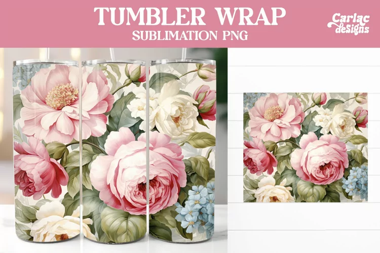 Tumbler Sublimation Wrap, Vintage Flowers Tumbler Wrap