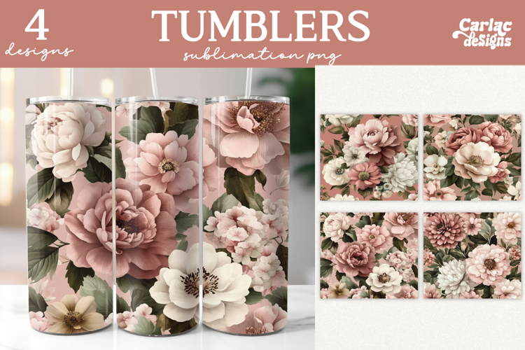 Vintage Flowers Tumbler Wrap, Flowers Sublimation Tumbler