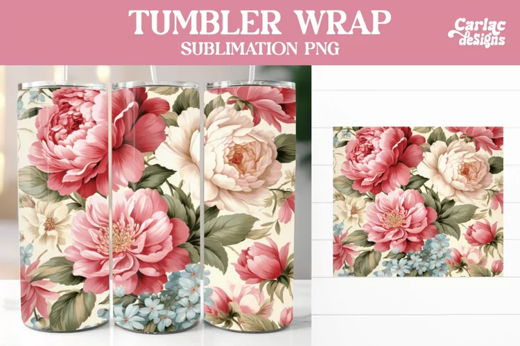 Tumbler Sublimation Wrap, Vintage Flowers Tumbler Wrap