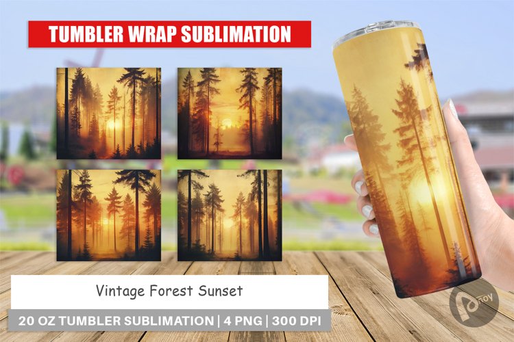 Tumbler Wrap Vintage Forest Sunset