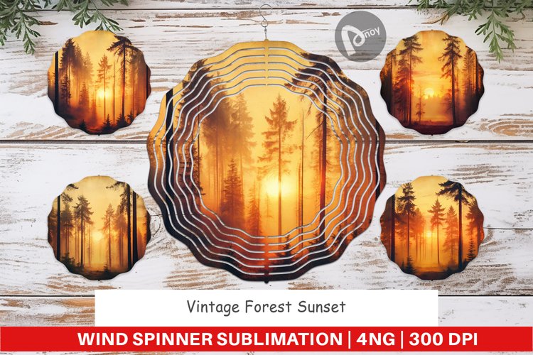 Wind Spinner Vintage Forest Sunset