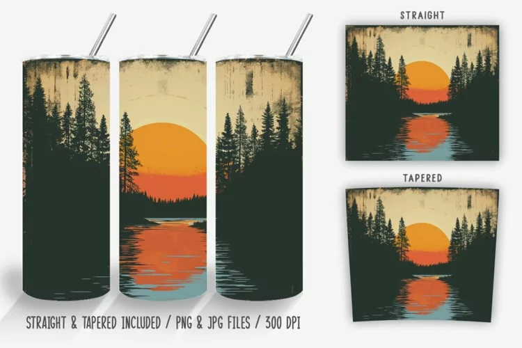 Vintage Forest Sunset Tumbler Wrap
