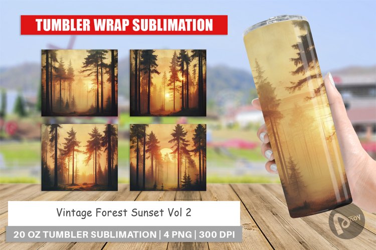 Tumbler Wrap Vintage Forest Sunset