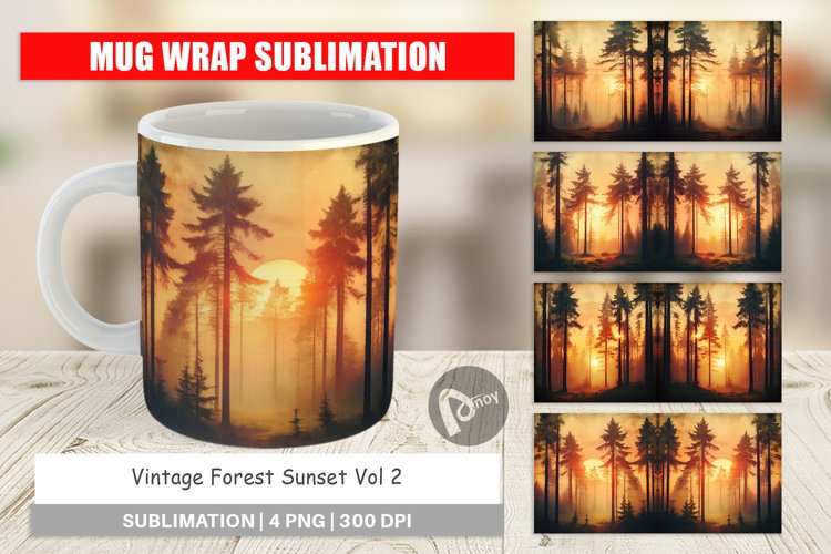 Mug Wrap Design Vintage Forest Sunset